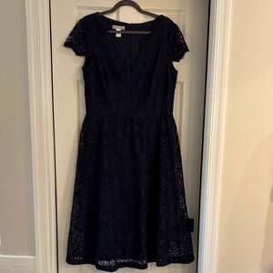 London Times Navy Lace Midi Dress